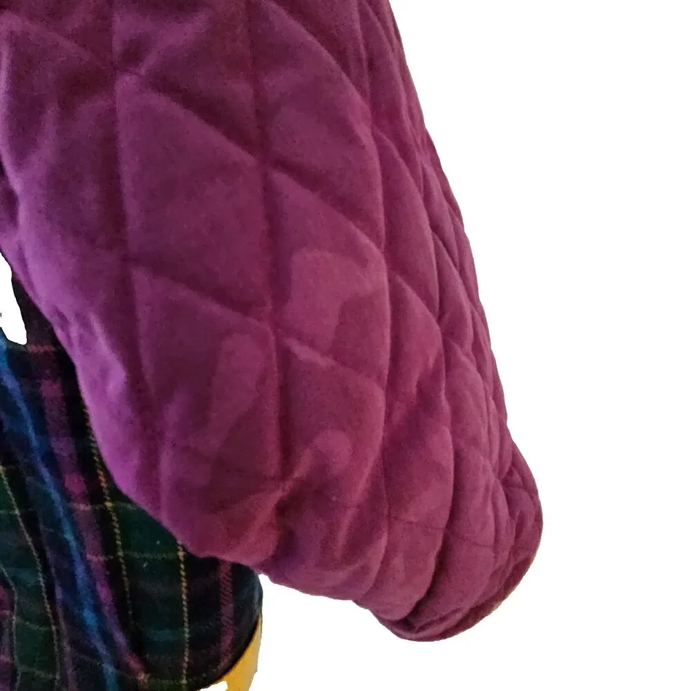 Andy Johns Kids Coat Girls M 10-12 Teal Front Plaid Back Purple Quilted Sleeves